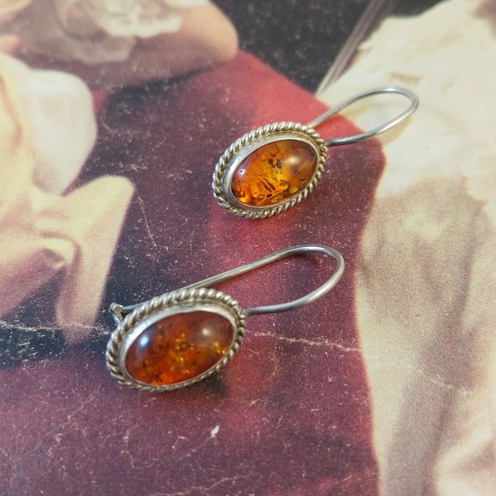 Sterling Silver Baltic Amber Earrings - Picture 2 of 11